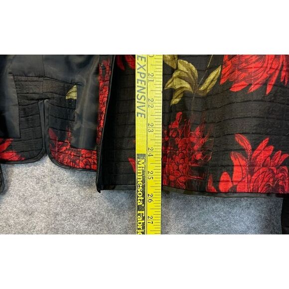 NEXX Women’s Jacket XL Black Red Floral Silk Linen Blend Open Front Quilted - Picture 7 of 11